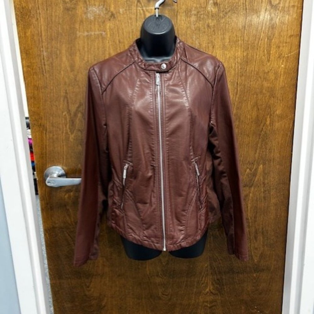 Kenneth Cole Faux Leather Jacket Brown